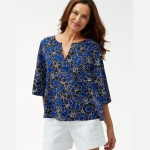 Tommy Bahama Forte Floral 3/4 Bell Sleeve Tunic Dark Cobalt SZ L